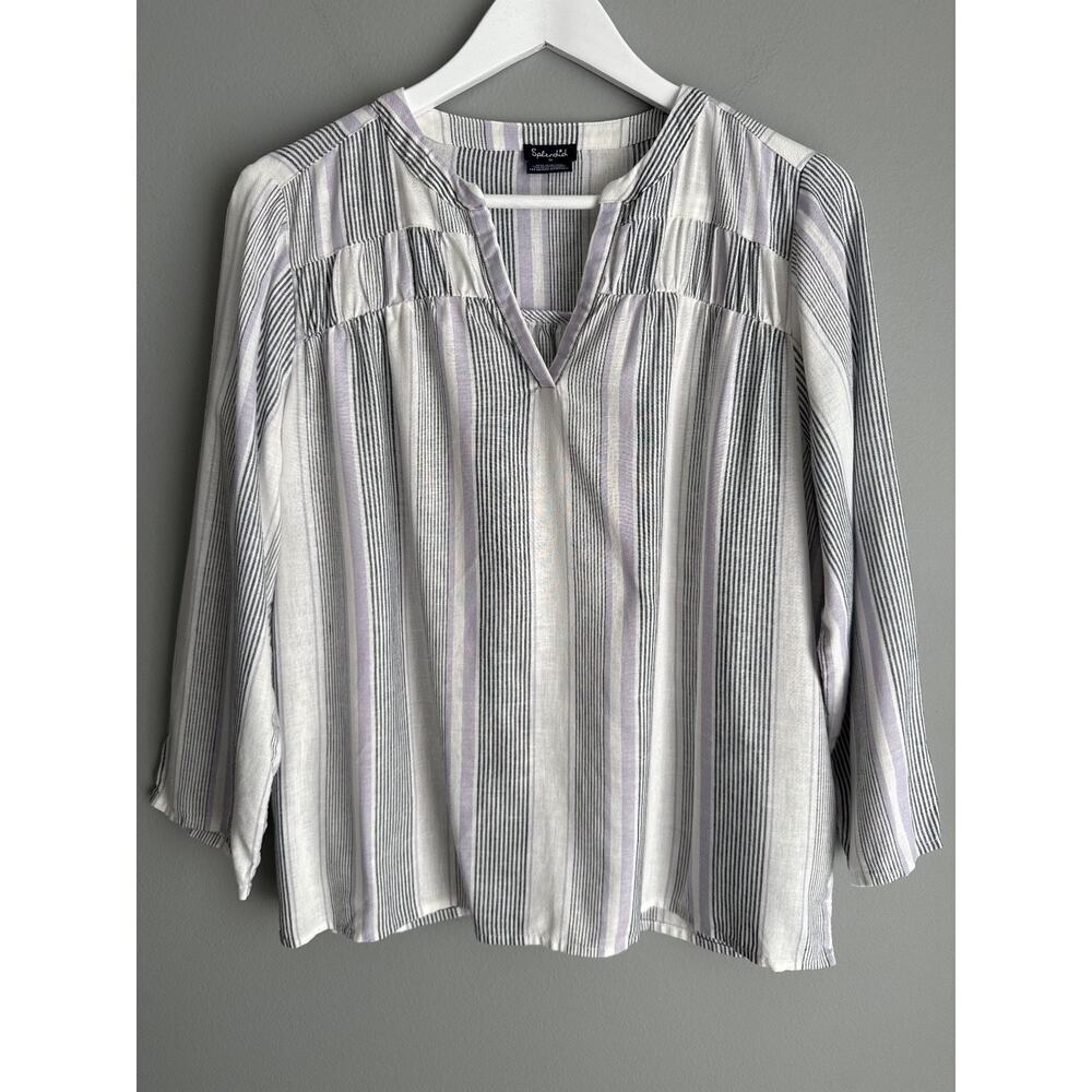 Splendid Striped Peasant Blouse Size M Rayon Linen V-Neck Boho Coastal Top - Picture 1 of 6